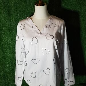 White Heart Print Women's Top